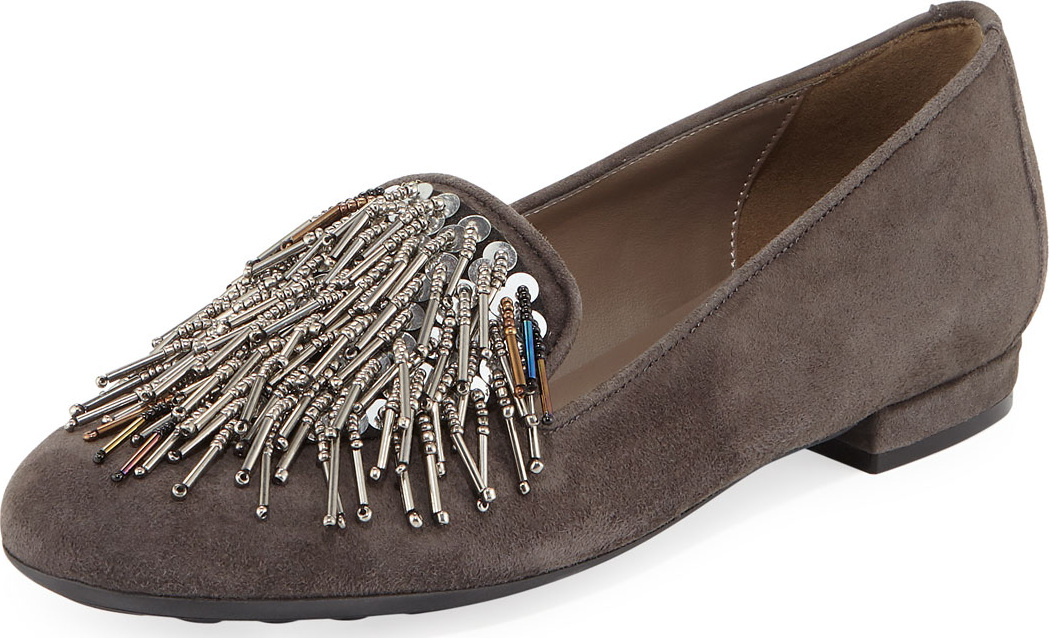 Sesto Meucci Kamile Embellished Suede Loafer, Dark Beige