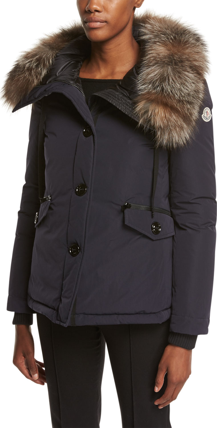 Moncler Malus Fur-Trim Puffer Jacket