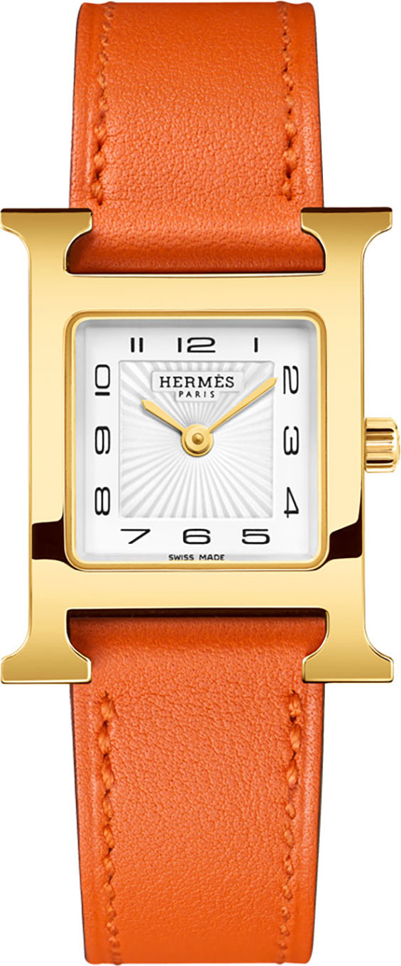 HERMÈS Heure H PM Watch with Orange Leather Strap