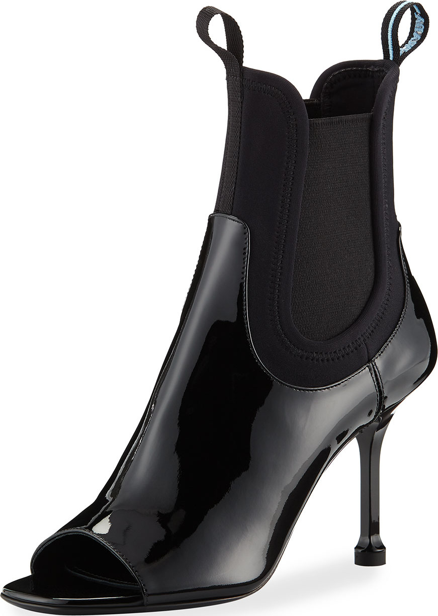 Prada Patent Open-Toe Booties