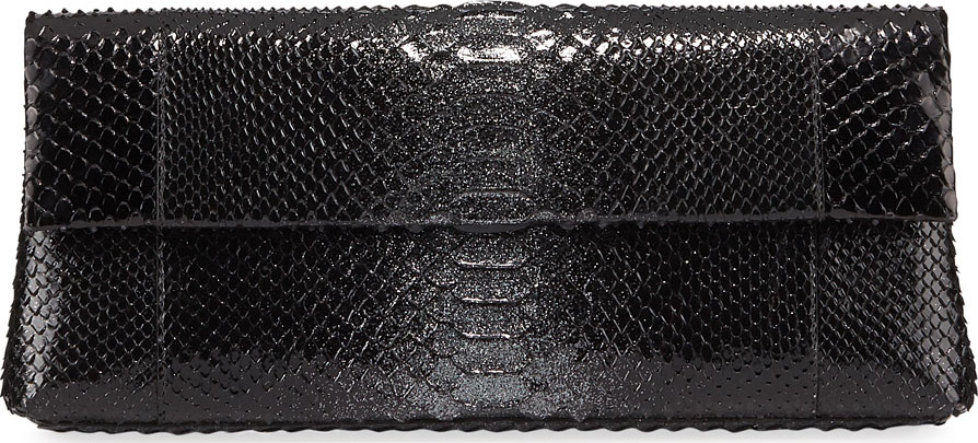 Nancy Gonzalez Gotham Metallic Python Flap Clutch Bag