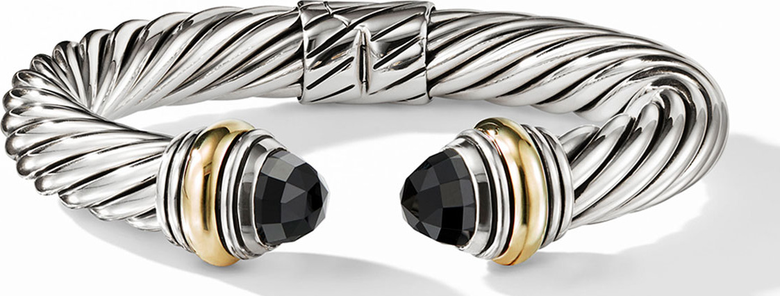 David Yurman Cable Classics Silver Kick Cuff Bracelet w/ 14k Gold & Black Onyx
