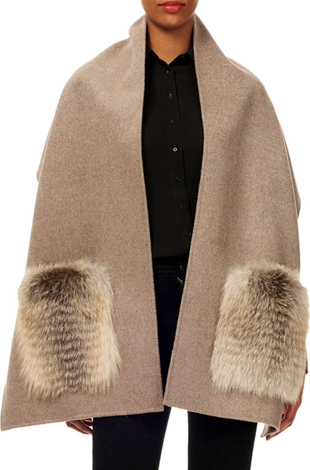 Gorski Wool Stole w/ Fur Patch Pockets