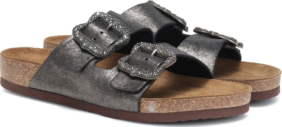 MARC JACOBS Embellished metallic leather slides