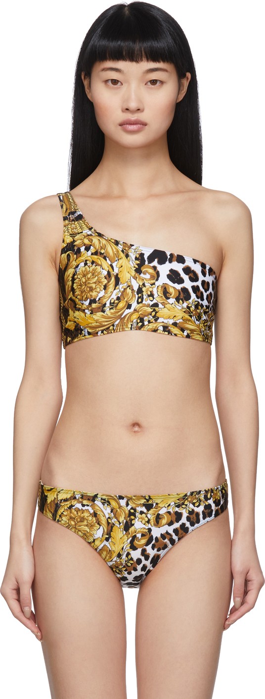 Versace Multicolor Barocco Animal Bikini Top