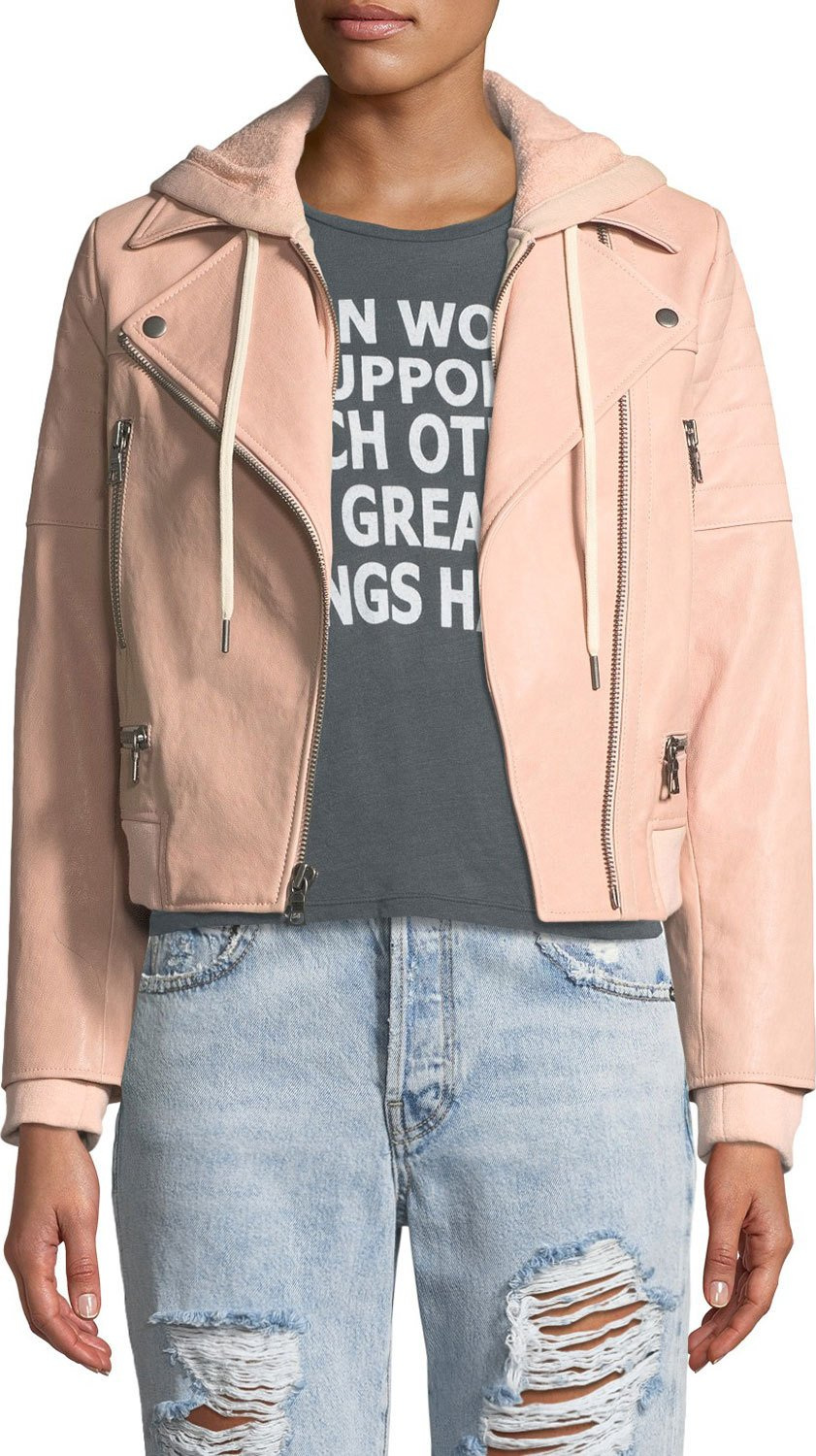AO.LA Avril Hooded Combo Sweatshirt Leather Jacket