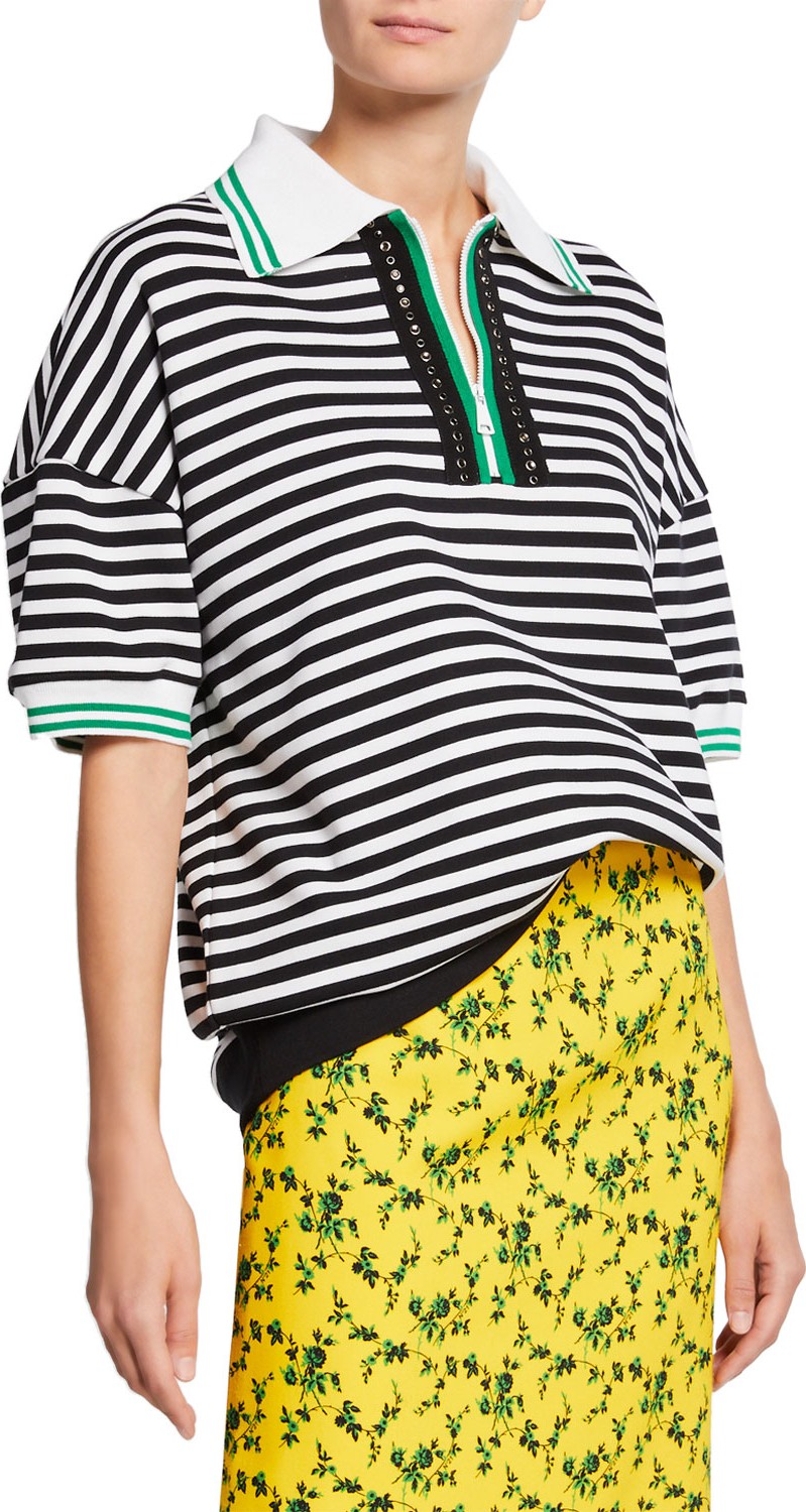 Nº21 Striped Short-Sleeve Oversized Cotton Sweatshirt