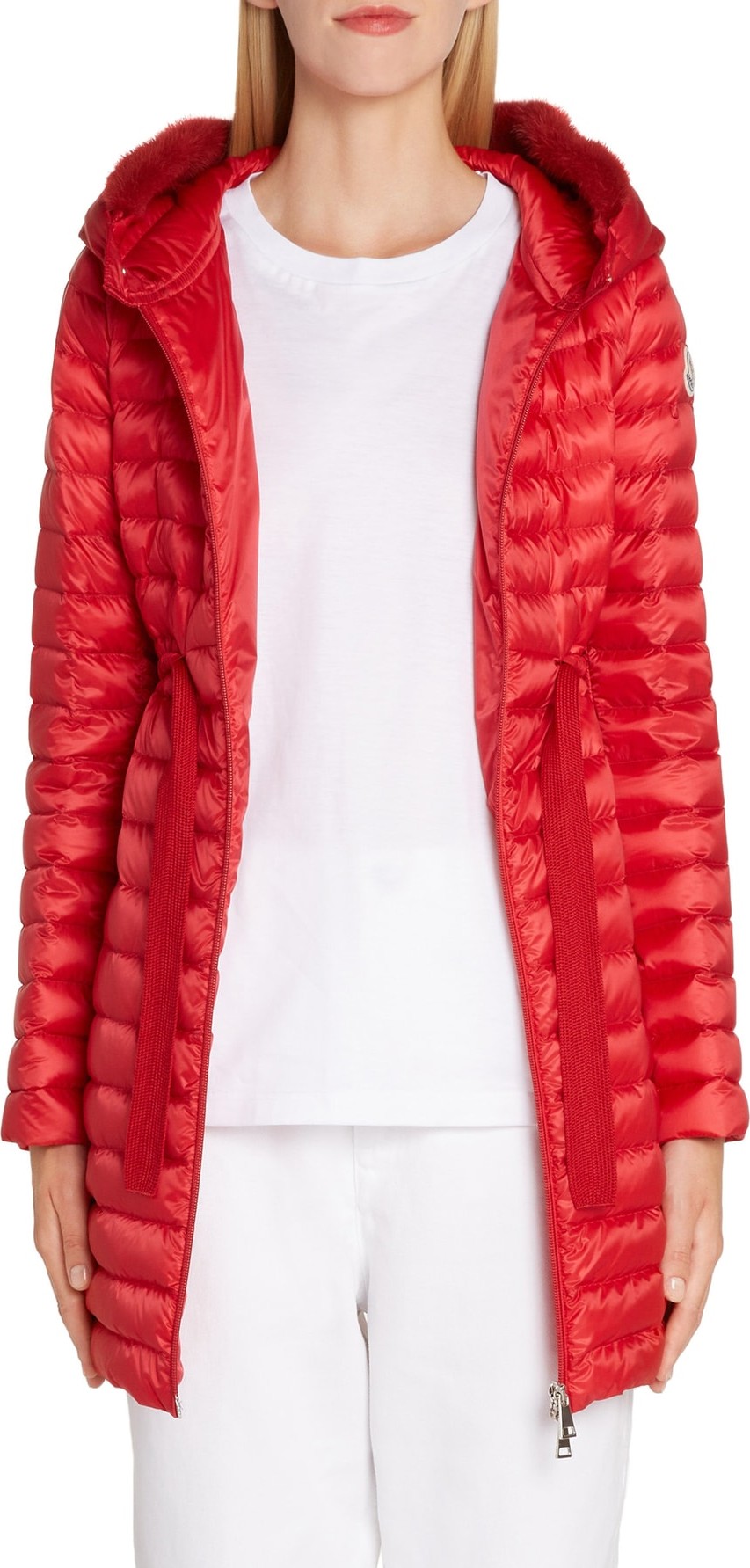 Moncler Barbel Quilted Down Coat with Genuine Mink Fur Trim