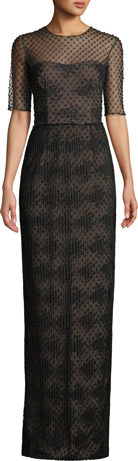 David Meister Lace Illusion Gown over Beaded Lining