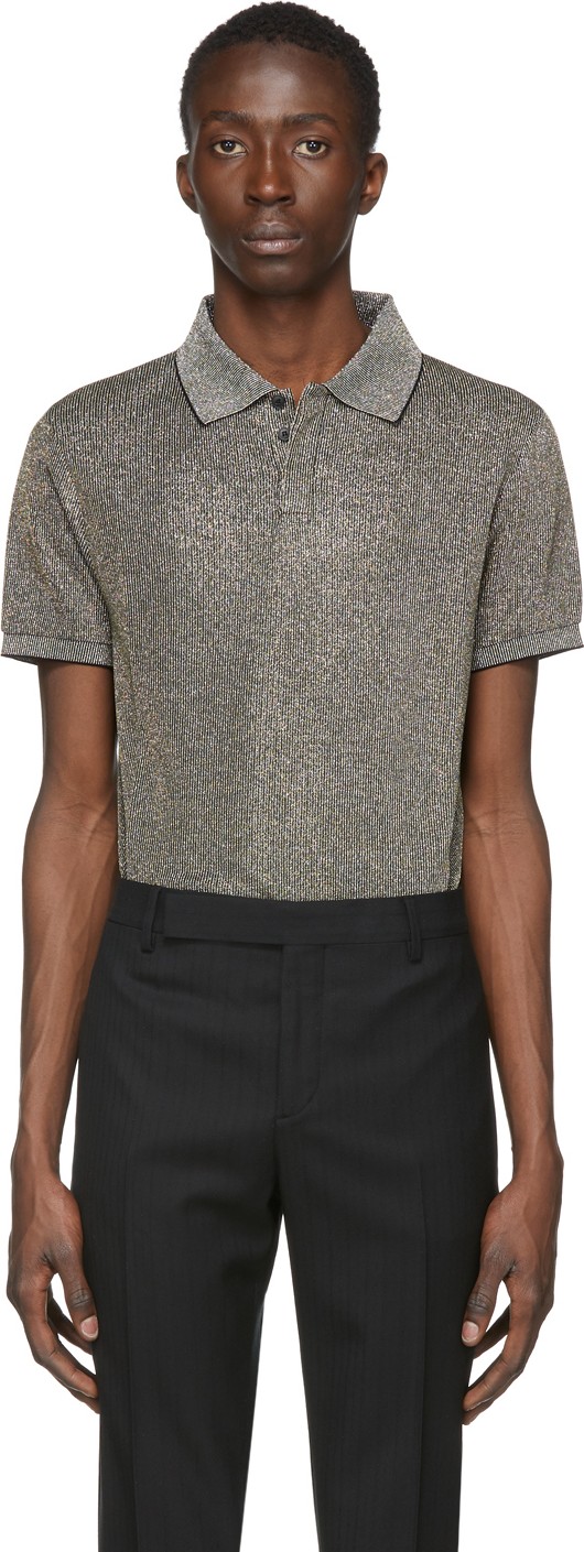 Saint Laurent Black Metallic Polo Shirt