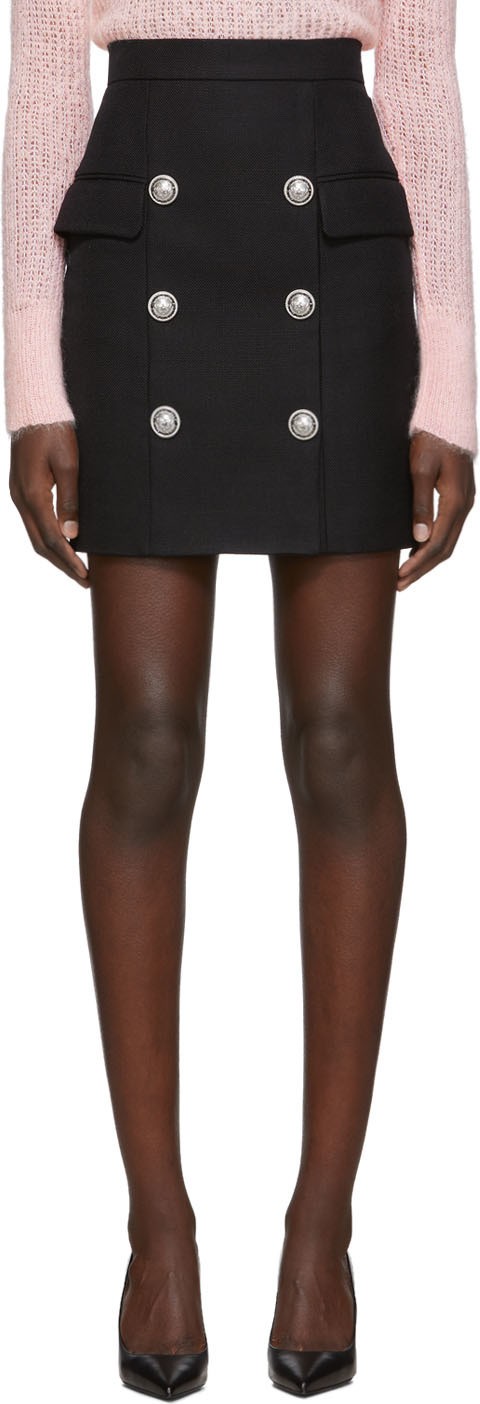 Balmain Black High-Waisted Button Miniskirt