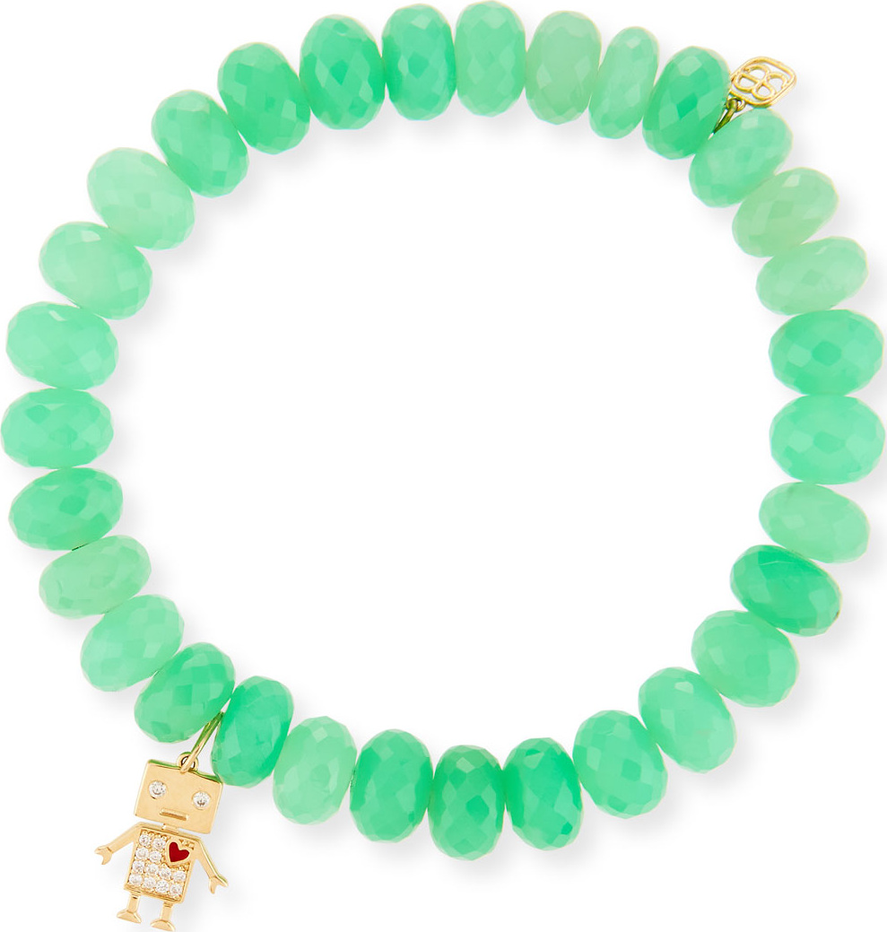 Sydney Evan Chrysoprase Bead & 14k Robot Charm Bracelet