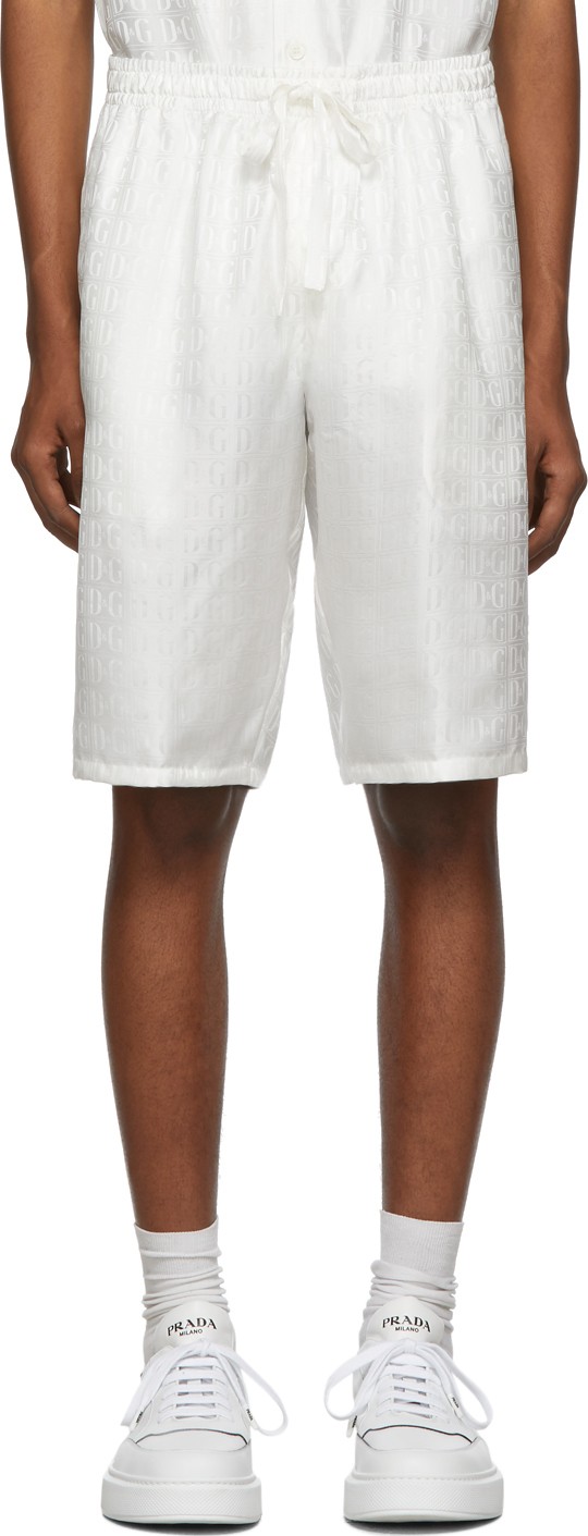 Dolce & Gabbana White Silk Logo Shorts