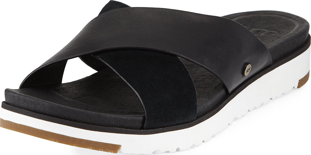 UGG Kari Leather/Suede Cross-Band Slide Sandal