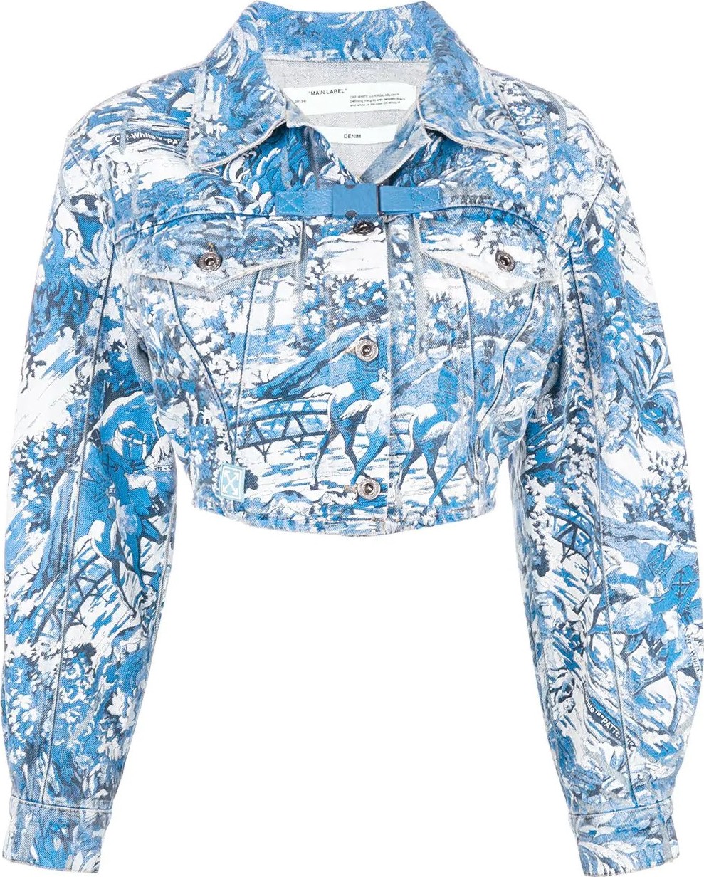 Off White tapestry cropped denim jacket
