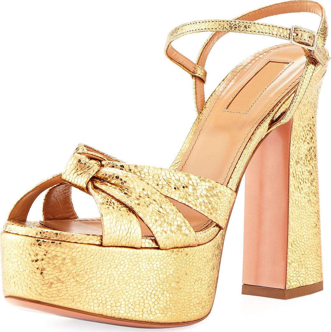 Aquazzura Baba Plateau Metallic Leather Platform Sandal