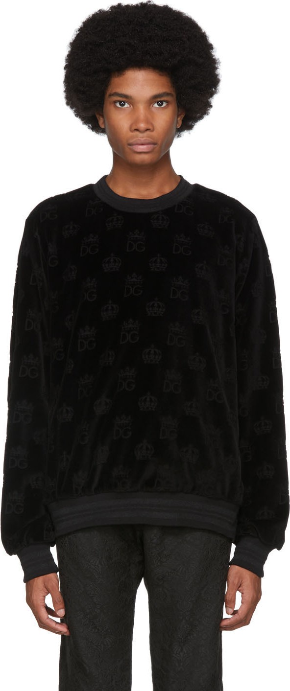 Dolce & Gabbana Black Velvet 'DG' Crown Sweatshirt