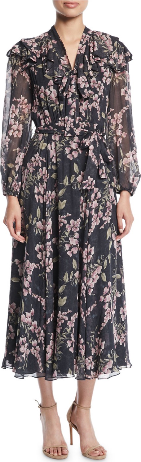 Zimmermann Fleeting Flounce Floral Long-Sleeve Maxi Dress