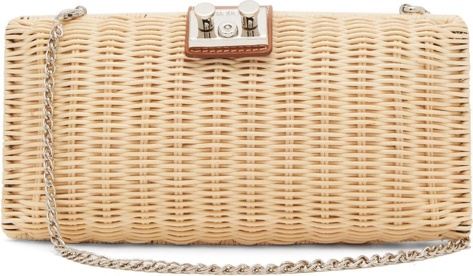 RODO Leather-trimmed wicker clutch