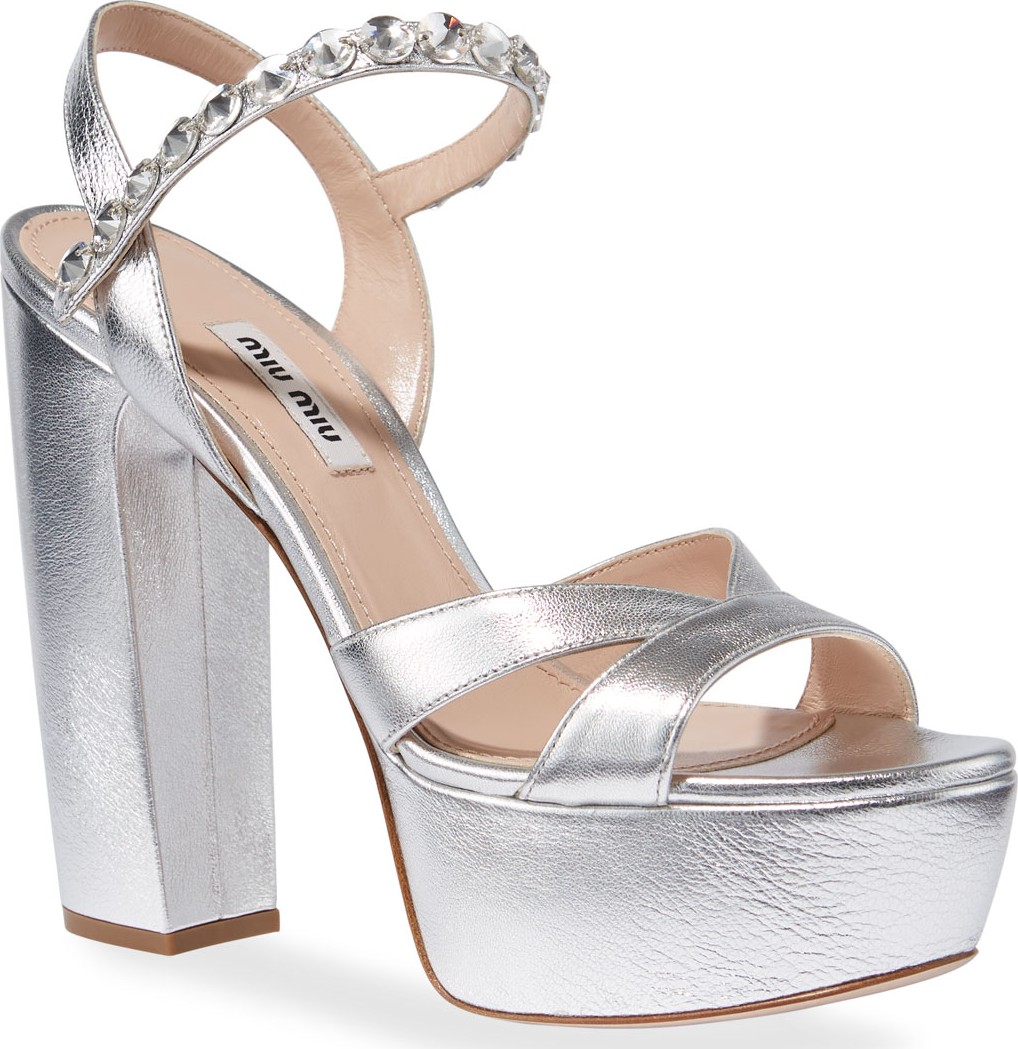Miu Miu Metallic Crystal-Strap Platform Sandals