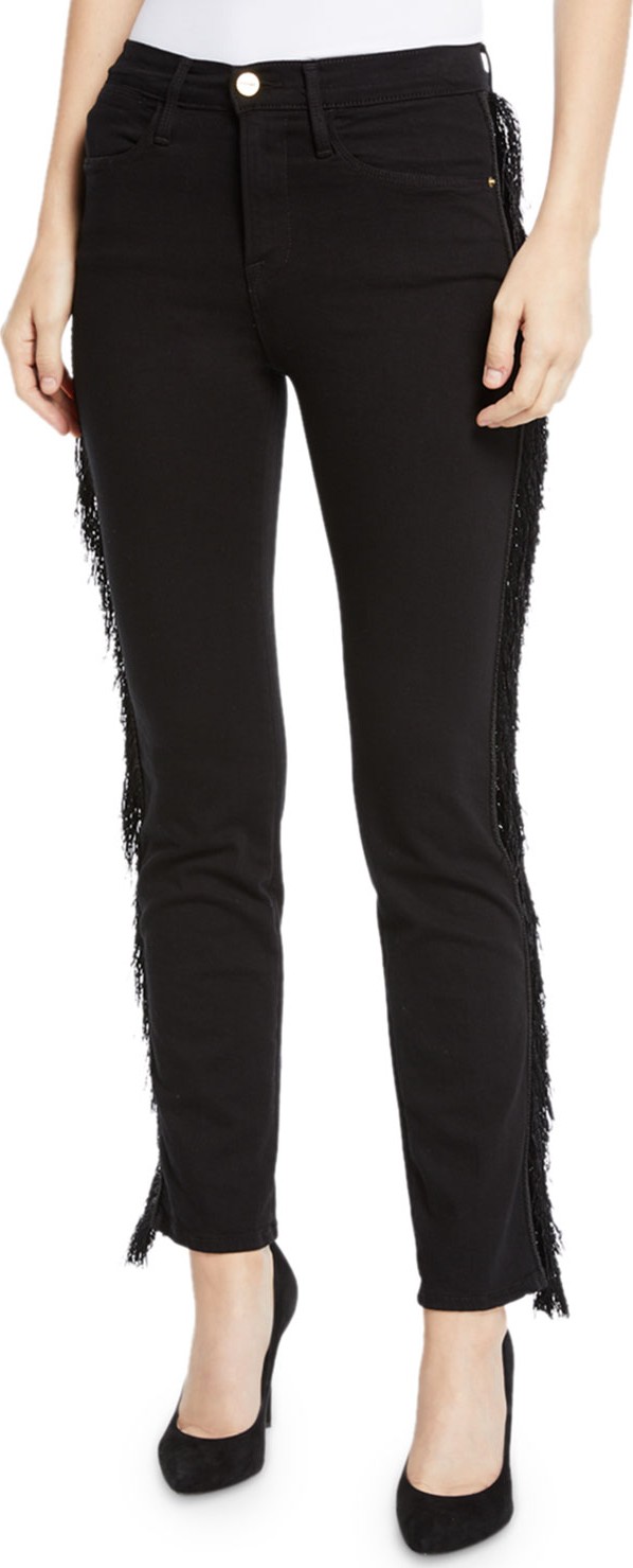 FRAME DENIM Le High Straight Ankle Jeans with Fringe