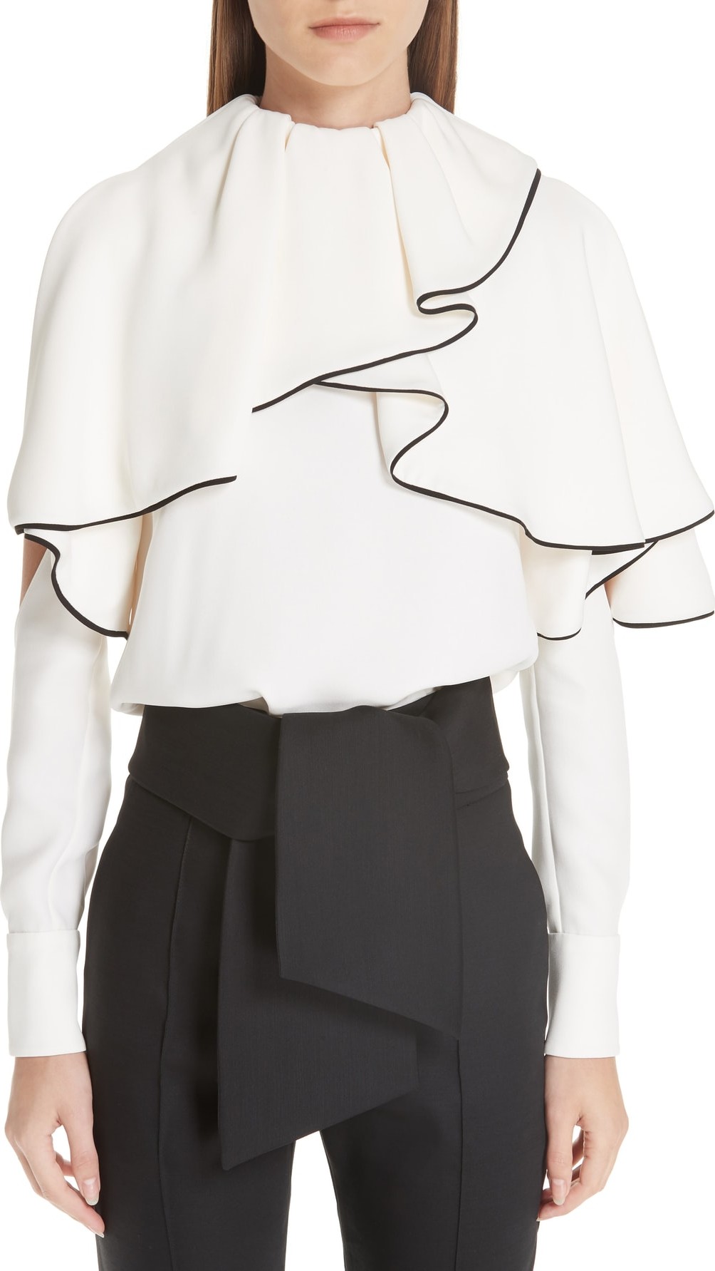 Valentino Silk Ruffle Cold Shoulder Blouse