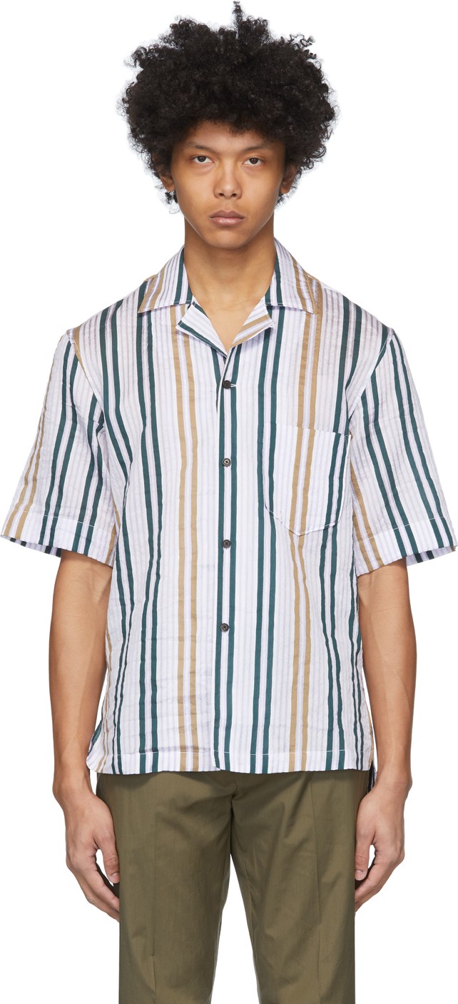 Acne Studios White & Yellow Striped Short Sleeve Shirt
