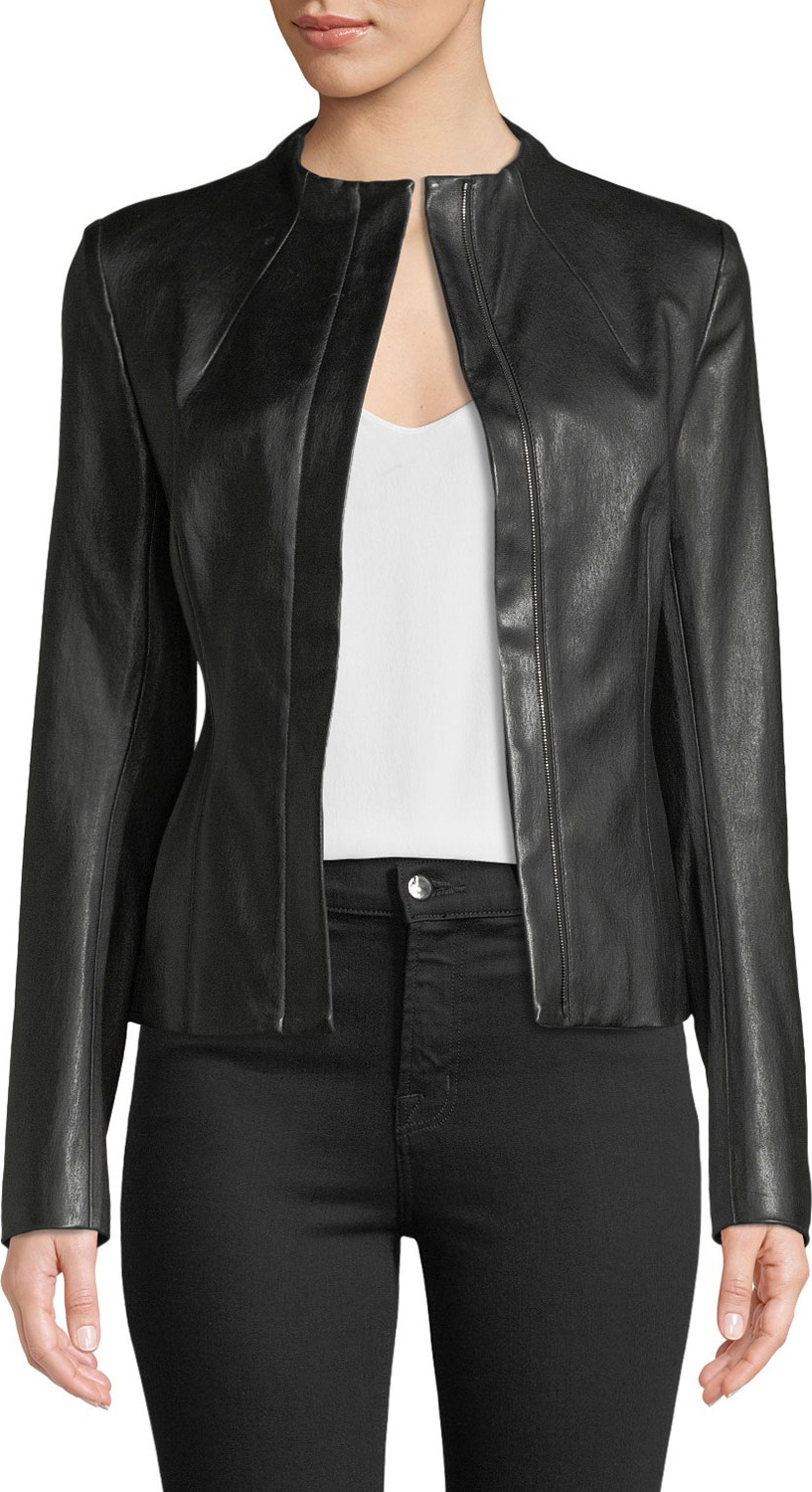 Theory Sculpted Zip-Front Bristol Lamb Leather Jacket