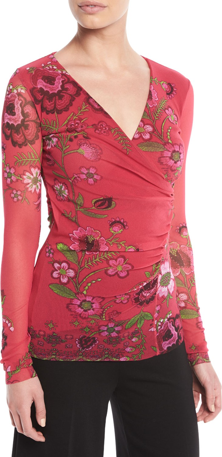 Fuzzi Petunia Floral-Print Faux-Wrap Top