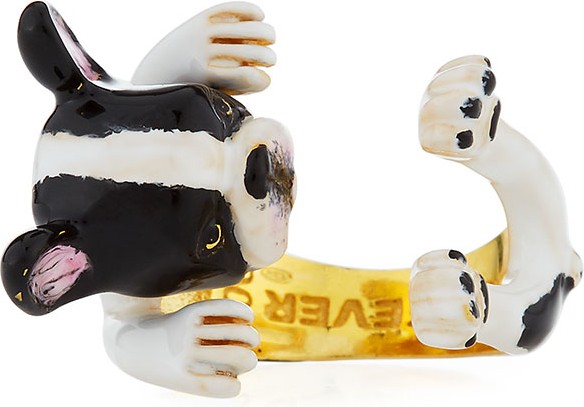 Visconti & Du Reau Frenchie Plated Enamel Dog Hug Ring, Size 7