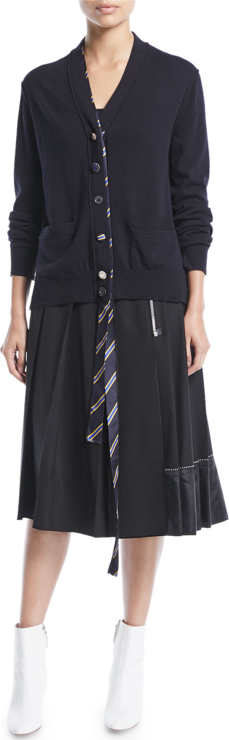 MARC JACOBS V-Neck Button-Front Wool Cardigan with Tie Placket