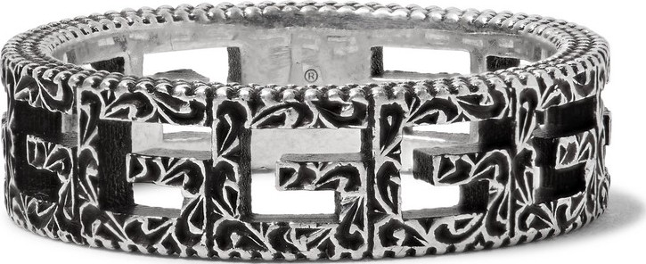 Gucci Engraved Burnished Sterling Silver Ring