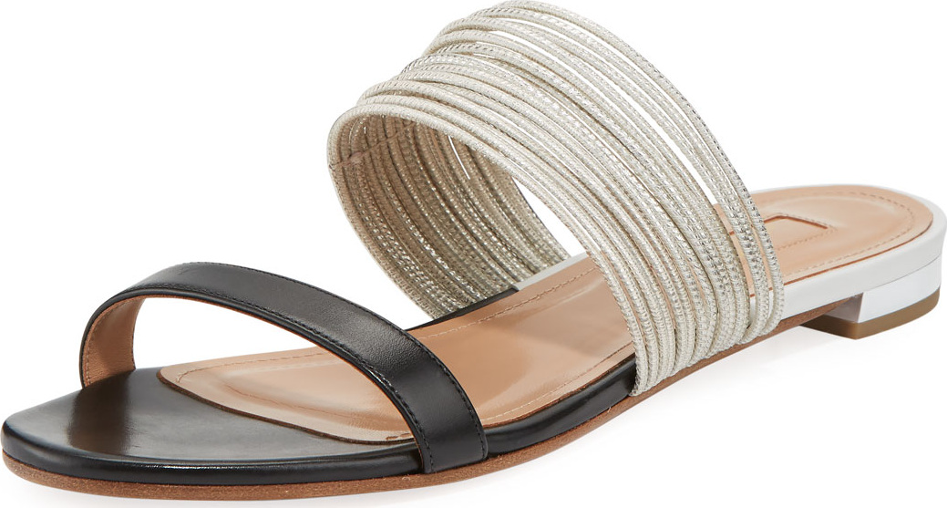 Aquazzura Rendez Vou Two-Tone Flat Slide Sandal