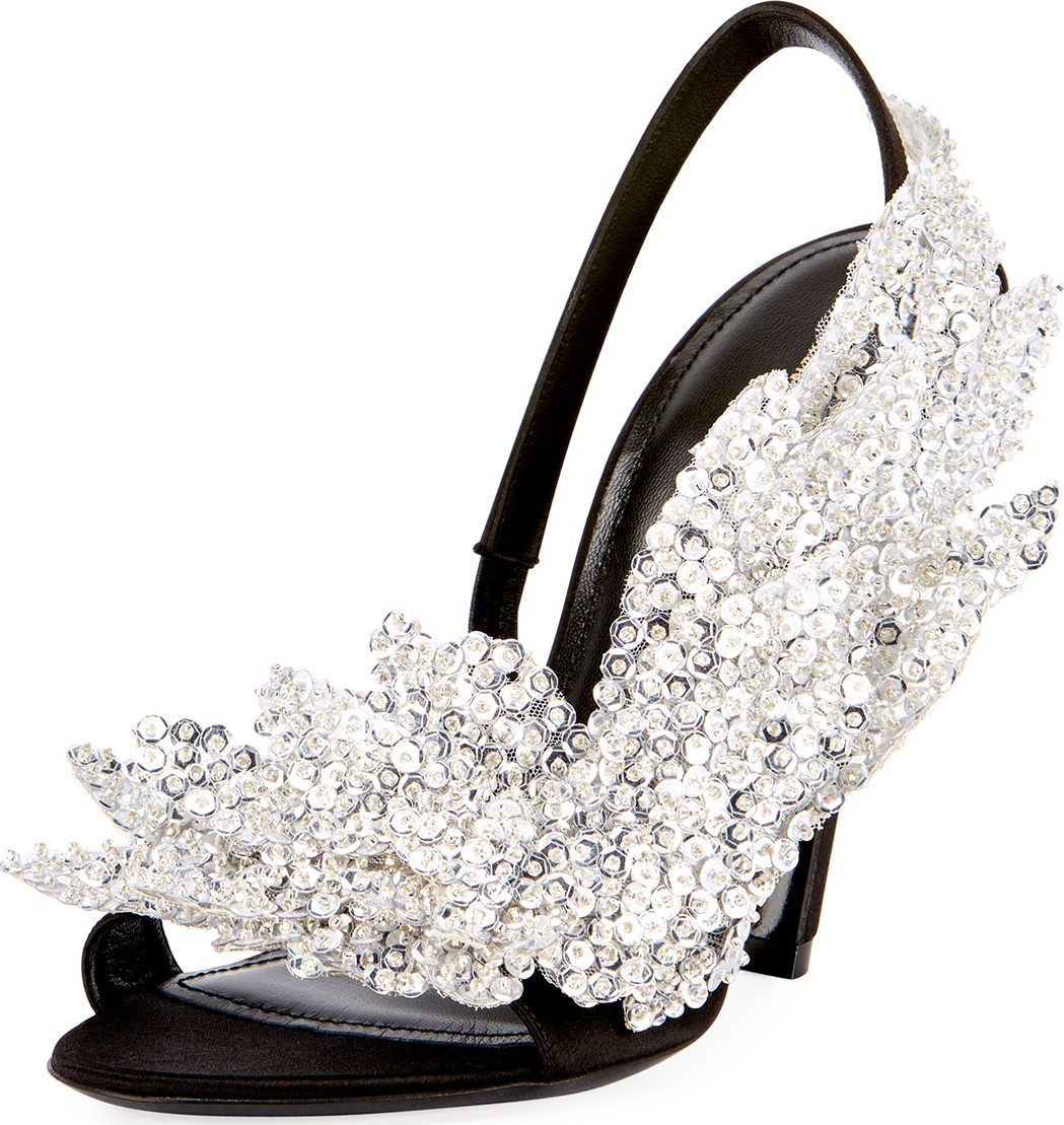 Balenciaga Talon-Heel Satin Embellished Sandal