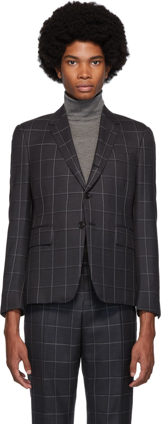 Thom Browne Grey Twill Classic Check Blazer