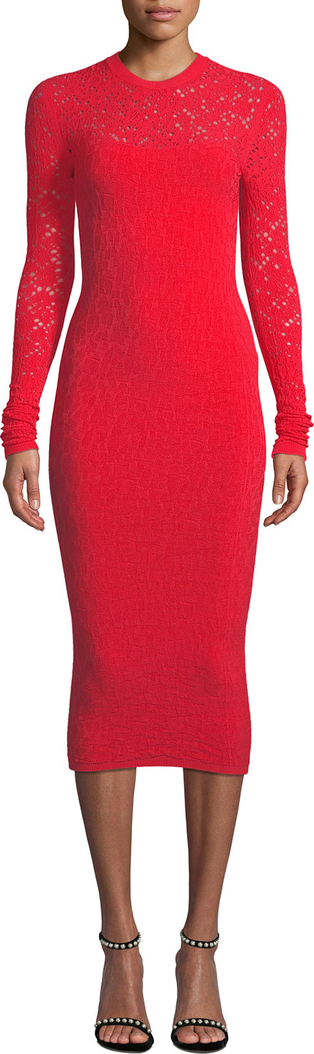 Versace Crewneck Long-Sleeve Tattoo-Knit Body-Con Dress