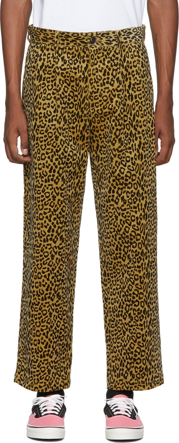 Noah NYC Yellow & Black Leopard Corduroy Double-Pleat Trousers