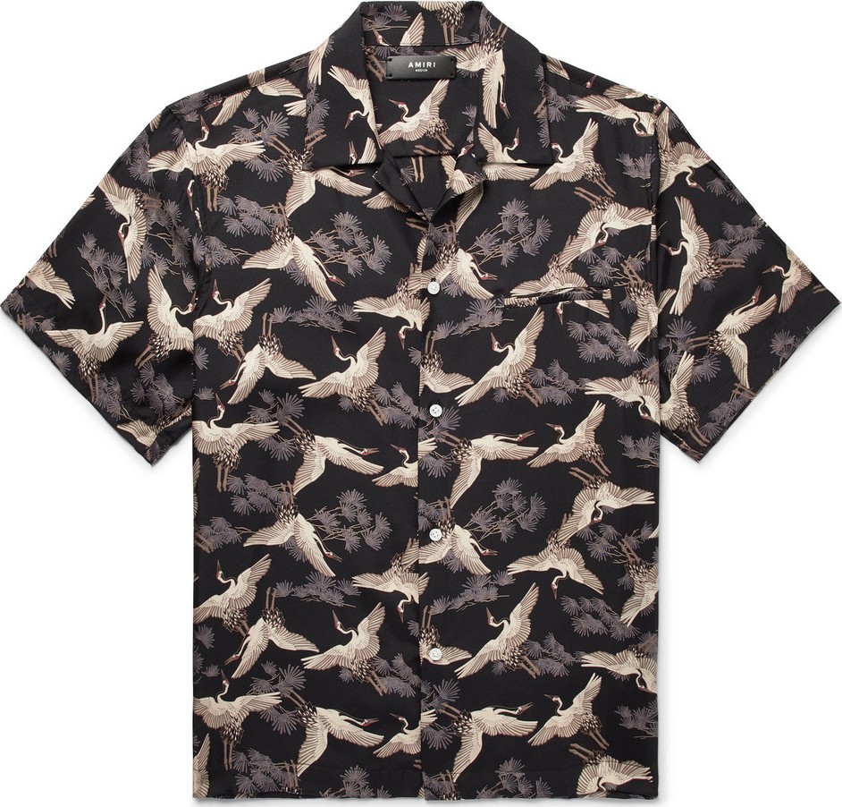 Amiri Camp-Collar Printed Silk-Twill Shirt