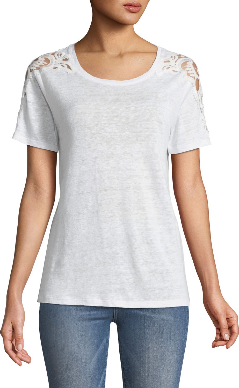 PAIGE Cassandra Crochet-Detail Linen Tee