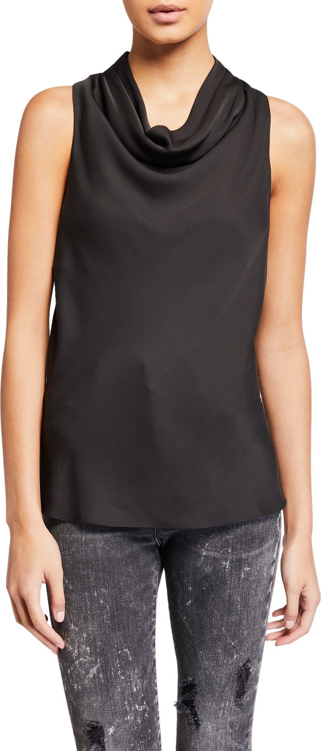 FRAME DENIM Sleeveless Cowl-Neck Silk Top