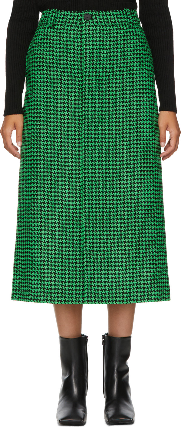 Balenciaga - Green & Black Wool Houndstooth Skirt