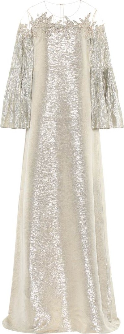 Oscar De La Renta Embroidered lamé mousseline kaftan