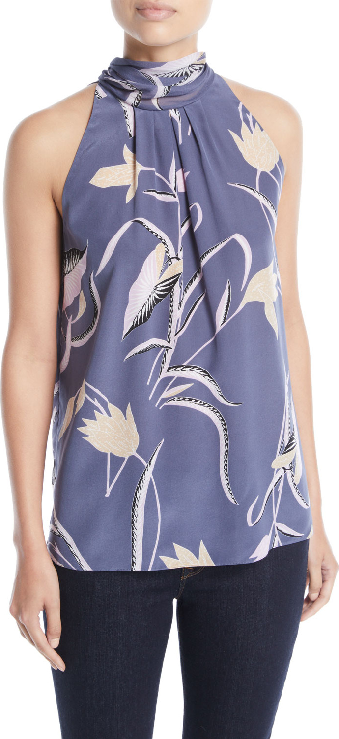 DIANE von FURSTENBERG Sleeveless High-Neck Floral-Print Blouse