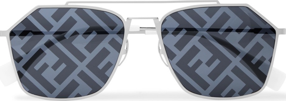 Fendi Logo-Print Aviator-Style Silver-Tone Sunglasses