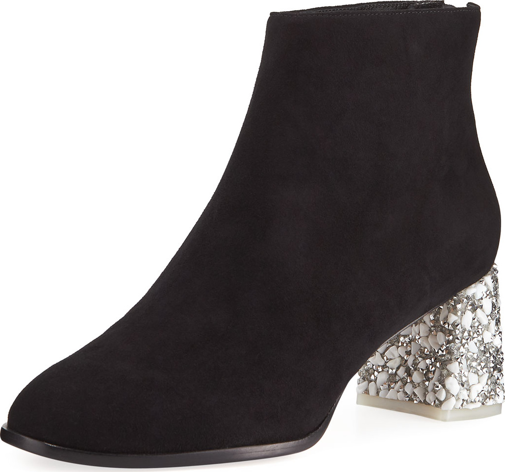 Sophia Webster Stella Suede Encrusted-Heel Ankle Boots