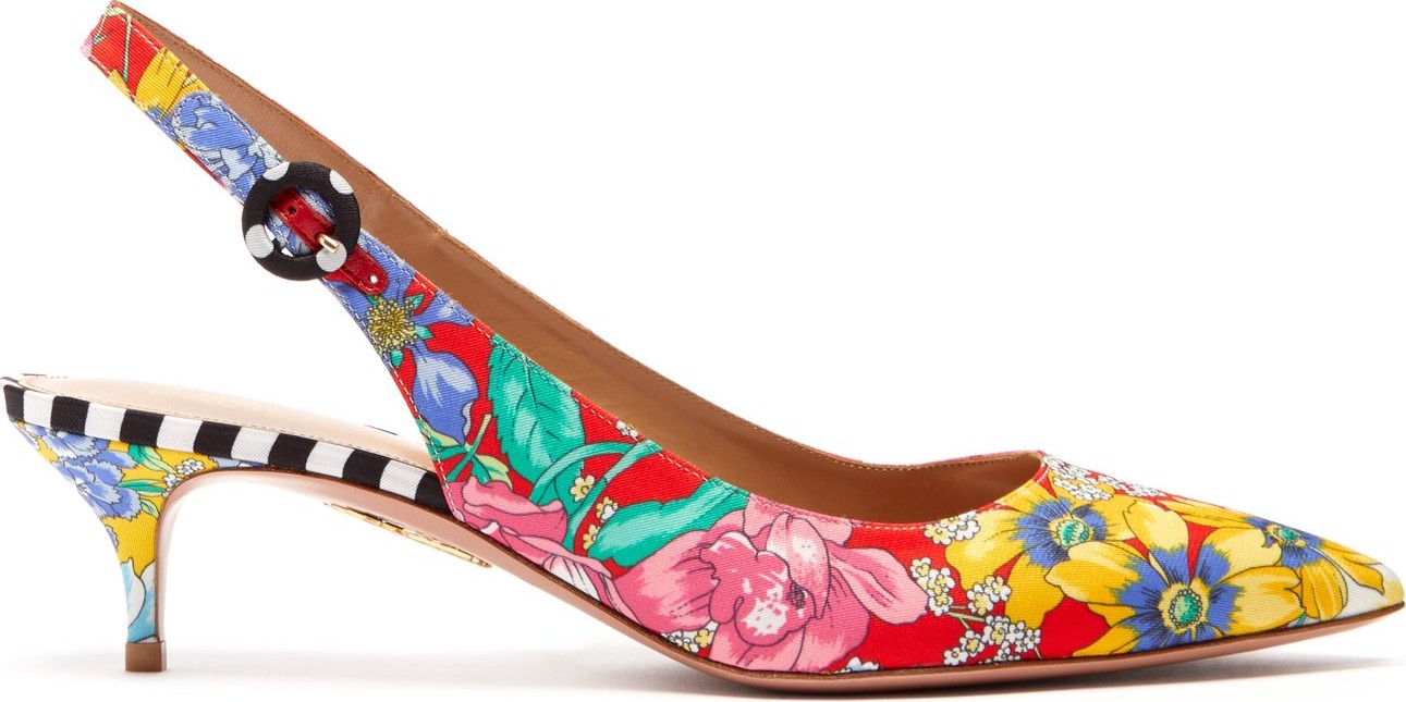 Aquazzura X Racil Pure Slingback 45 floral-print twill pumps