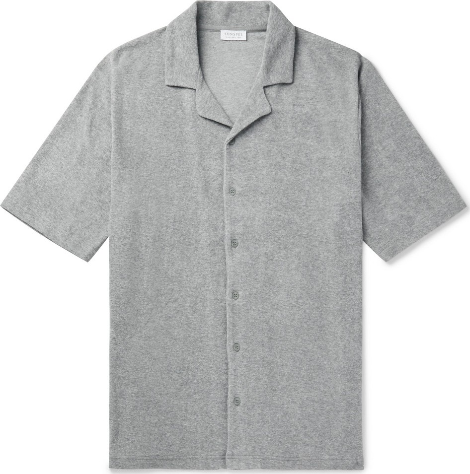 Sunspel Camp-Collar Mélange Cotton-Terry Shirt