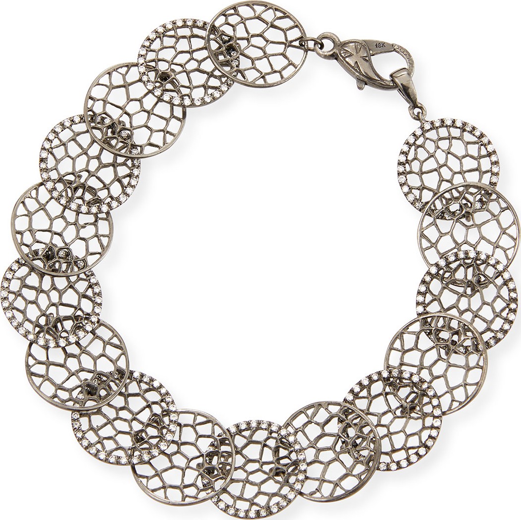 Loree Rodkin 18k White Gold Alternating Diamond Lacy Disc Bracelet