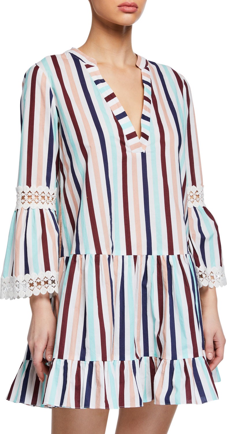 Shoshanna Umbrella Stripe Tiered Coverup Tunic