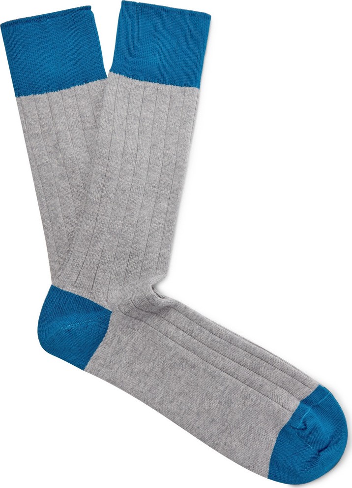 John Smedley Ribbed Colour-Block Sea Island Cotton-Blend Socks